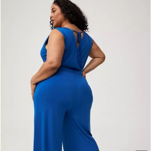 Torrid Blue Studio Knit Surplice Tie Back Jumpsuit - Picture 6 of 9